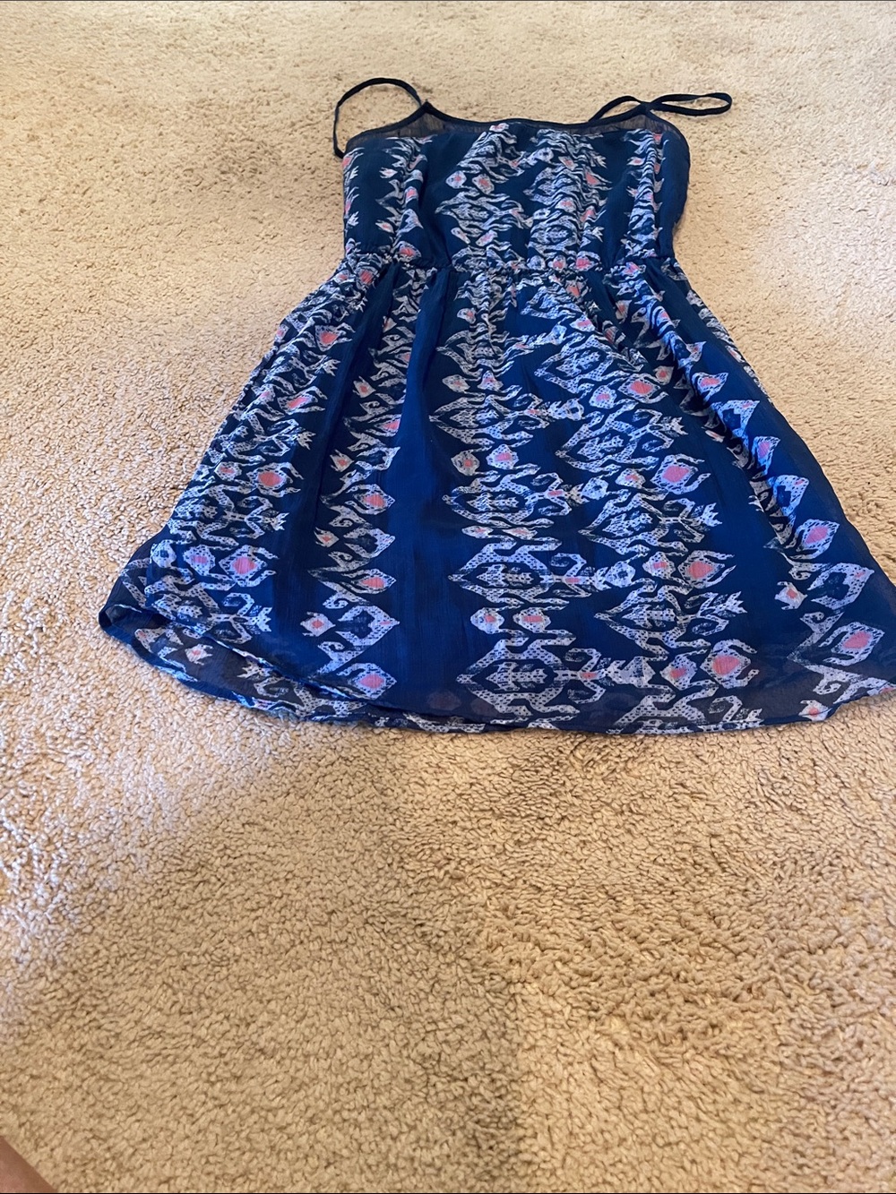 Hollister Navy Blue Printed Spaghetti-Strap Dress